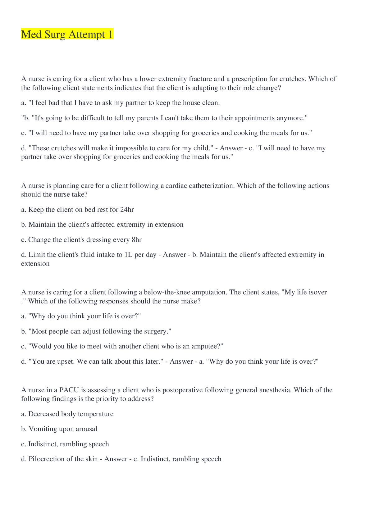 Preview image for Med Surg Attempt 1 Q&A 2022/2023